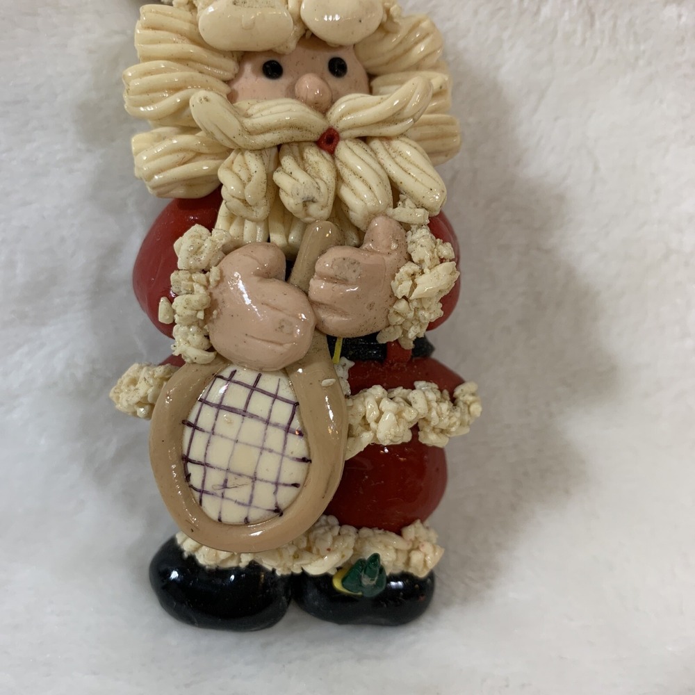 Vintage Glazed Dough Type Christmas Ornament Spaghetti Beard Tennis Player Santa - Picture 7 of 12